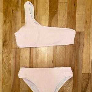 SHEIN Light Pink Textured One-Shoulder Bikini Set